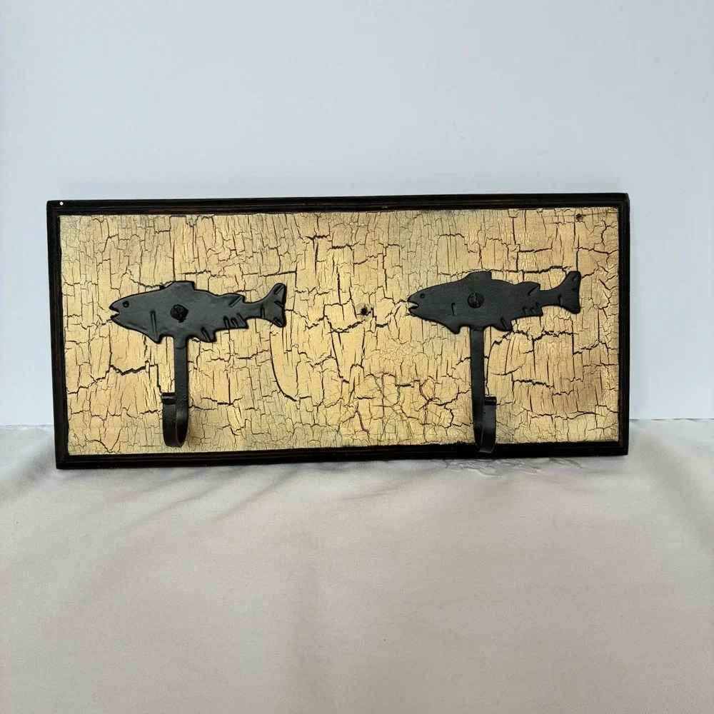 Wall Hook Rack Rustic Fish 2-Hook Lodge Cabin Decor Lake or Mountain House